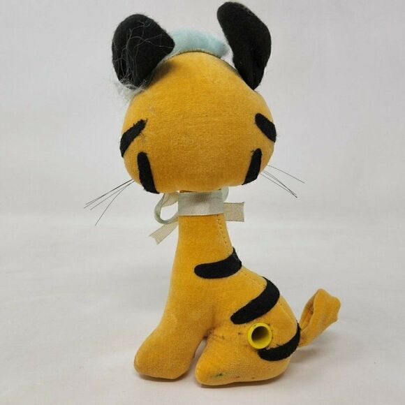 VINTAGE MADE IN JAPAN PLUSH PRIZE TIGER CAT PIG TAIL ANIMAL TOY DOLL FELT EYES - Picture 4 of 7